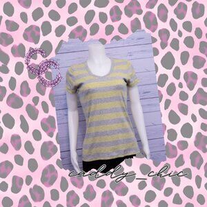 Gray & Yellow Striped V Neck